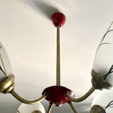 Lustre 4 feux 1960 rouge et or