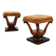 Paire de tabourets en noyer Art Déco avec tissu d'origine, Italie, 1920