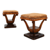 Paire de tabourets en noyer Art Déco avec tissu d'origine, Italie, 1920