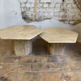 Vintage travertine coffee table duo