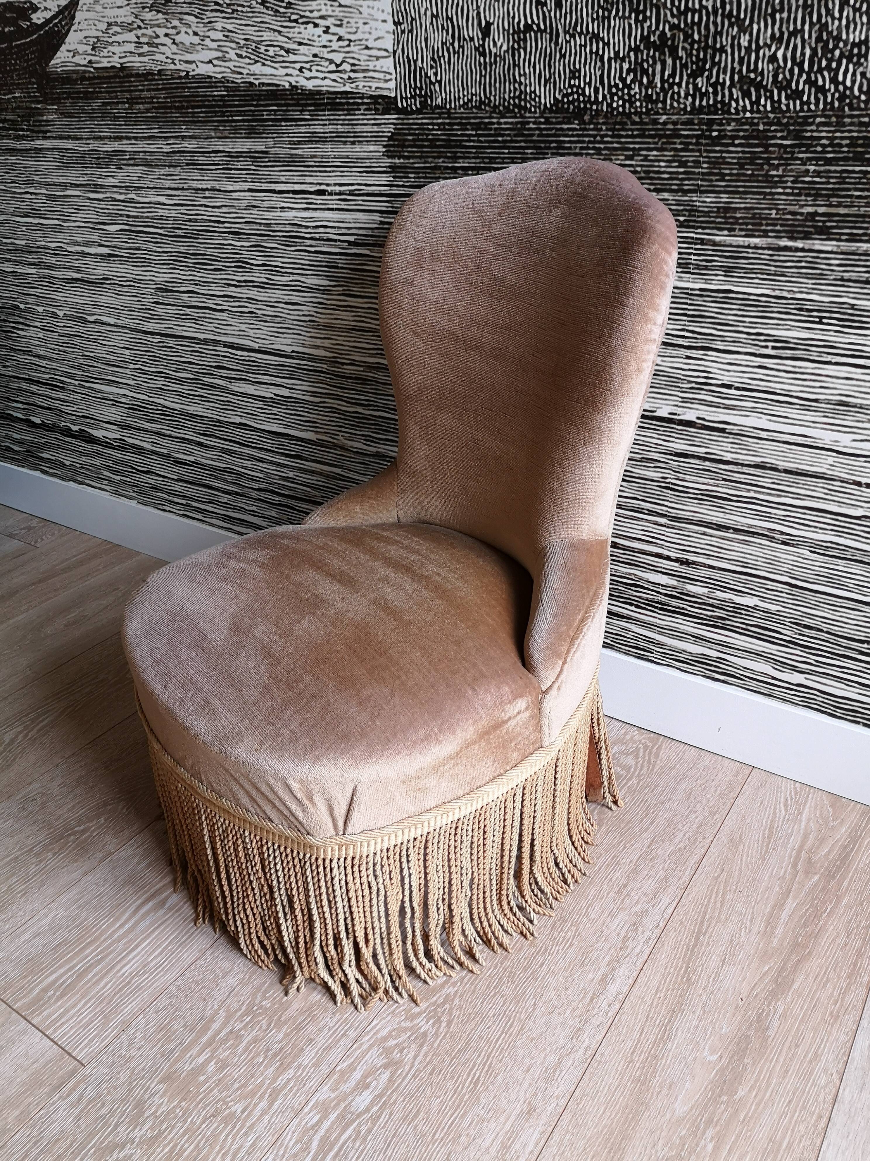 Small armchair toad in taupe velvet