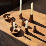 Circular teak monoxyle candlestick, pyramidal with a high central part H7 D5.