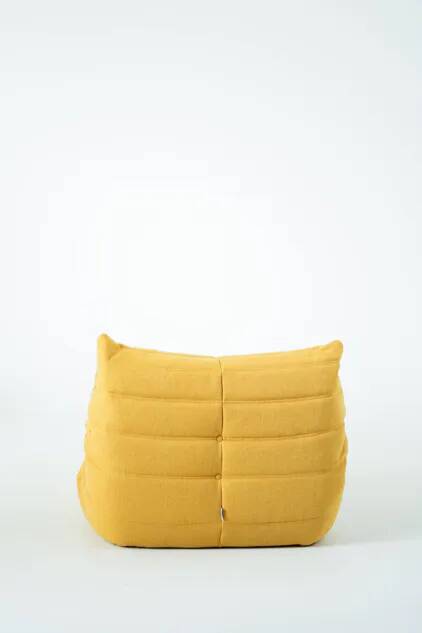 Togo Chair and Pouf Set in Yellow Tweed