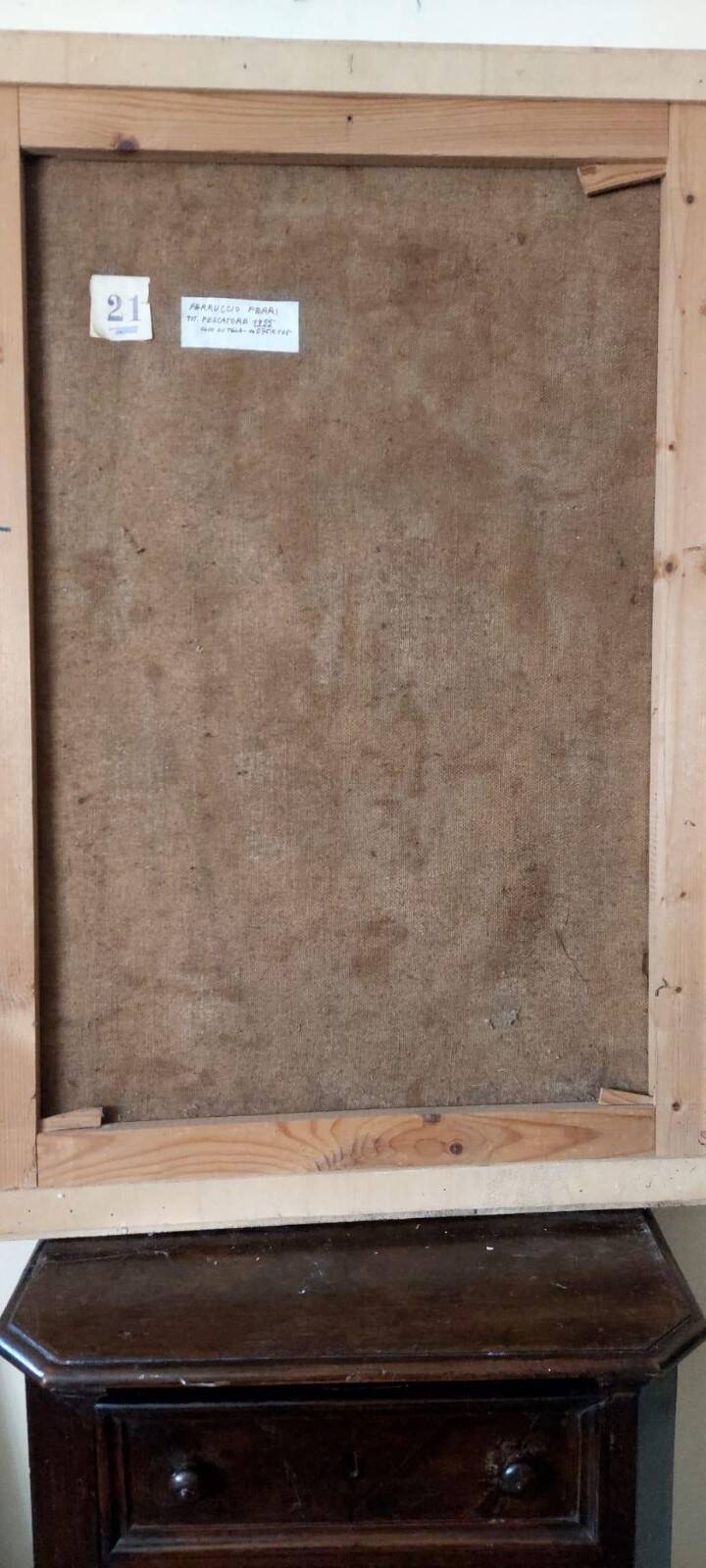 Large oil on canvas Ferruccio Ferri - 1955 - "The Fisherman" canvas 105x75 cm