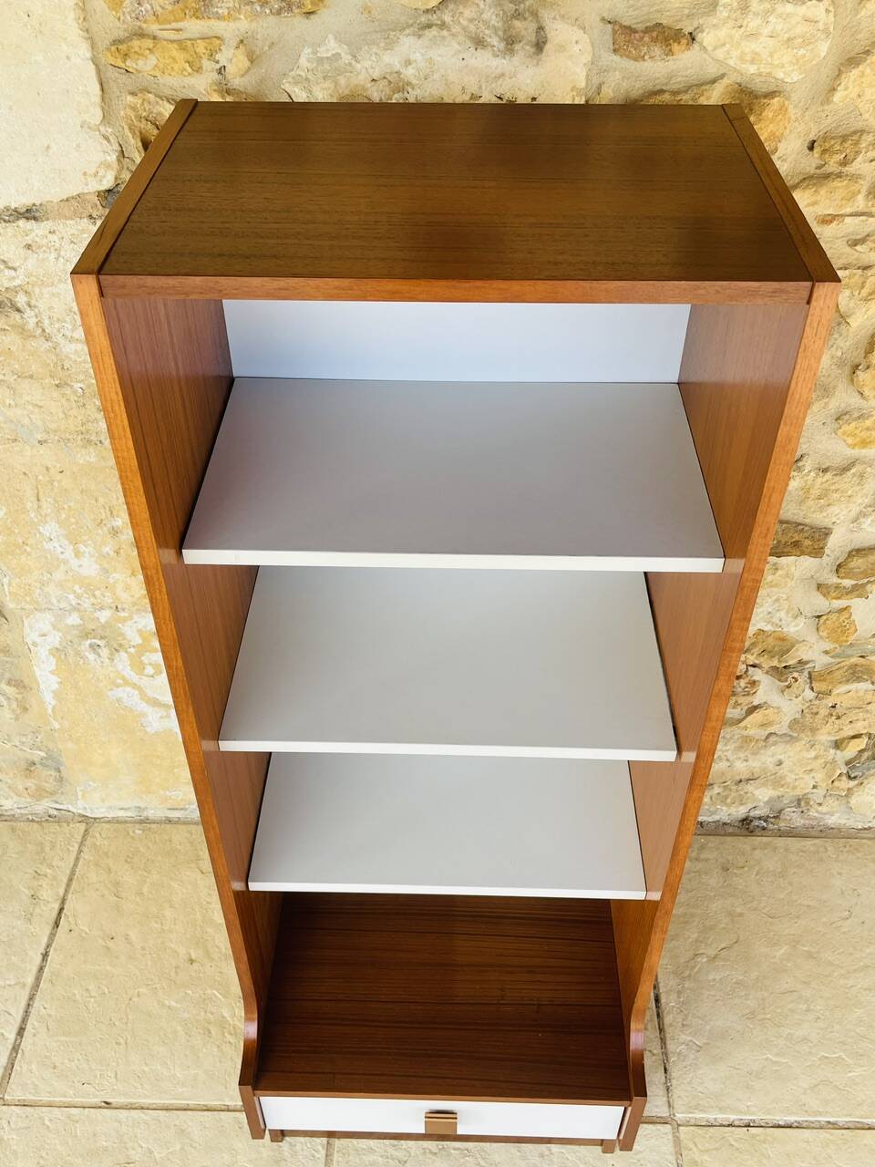 Vintage teak storage unit with shelves and drawer circa 1970s