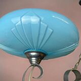 Art Deco chandelier with blue opaline glass