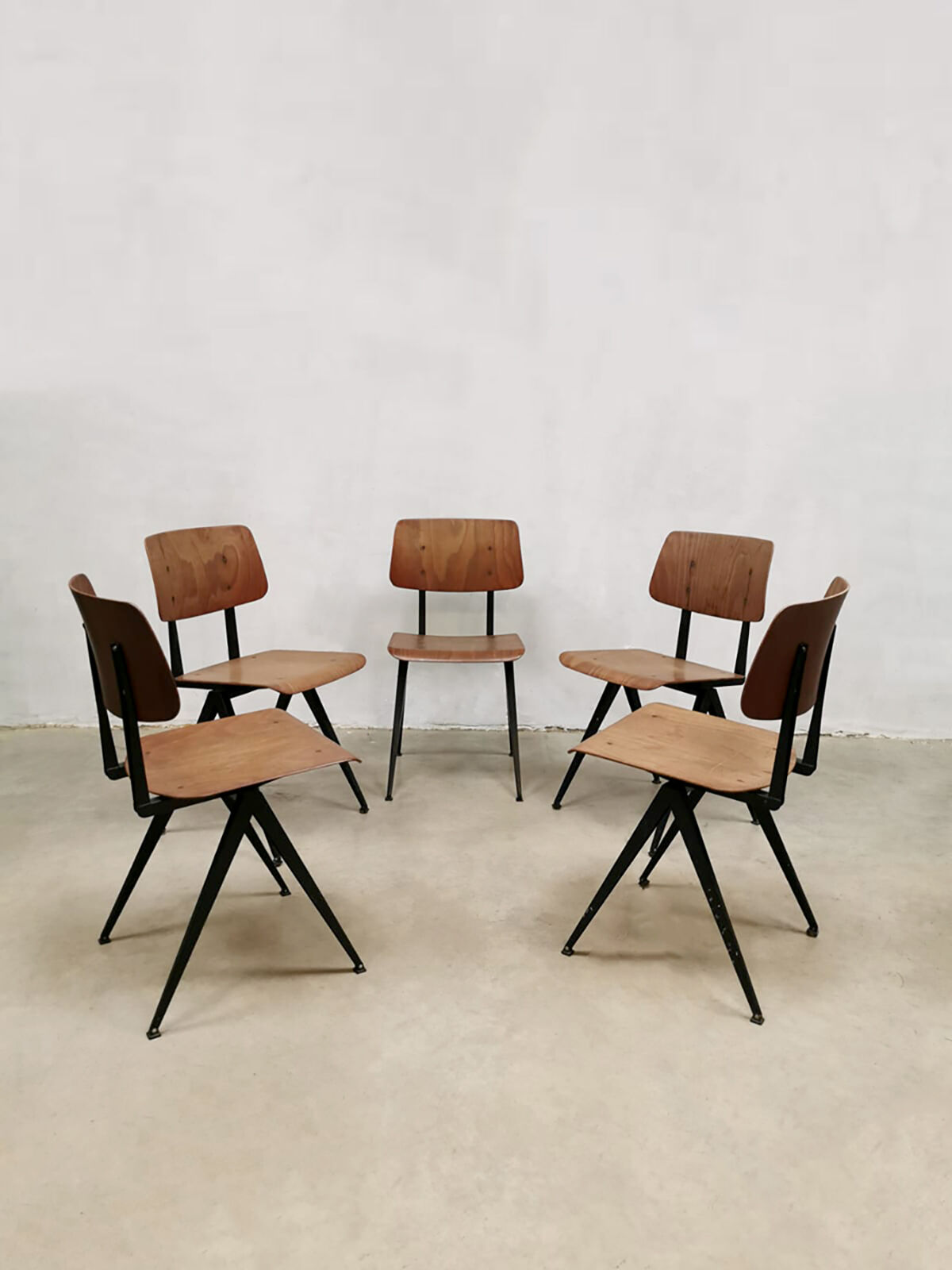 Set of 5 vintage industrial stacking school chairs Galvanitas model S16