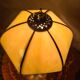 Vintage brass petrol lamp, electric, with glass and lead shade, 38x21
