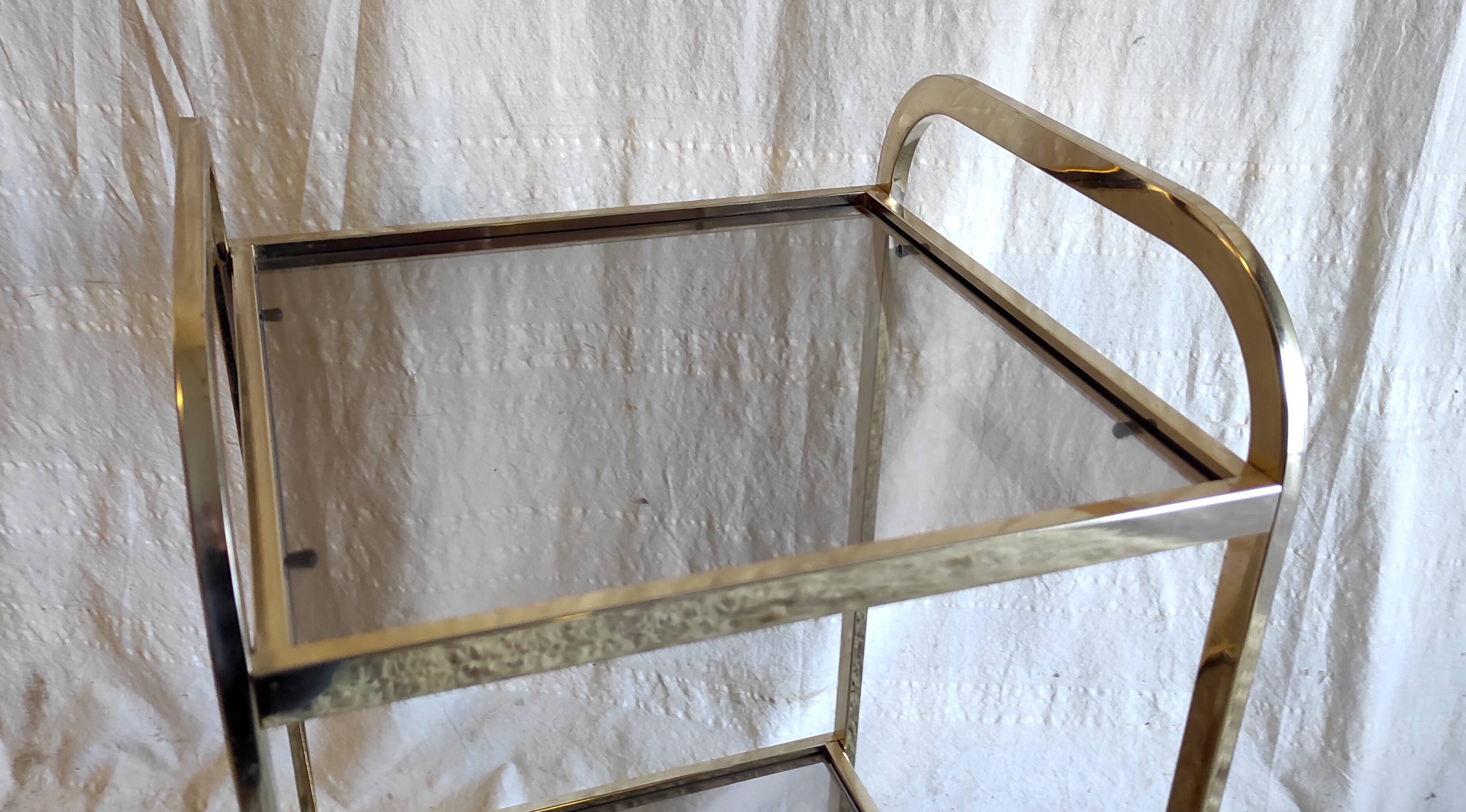 Gold metal and smoked glass side table - 1970s/80s