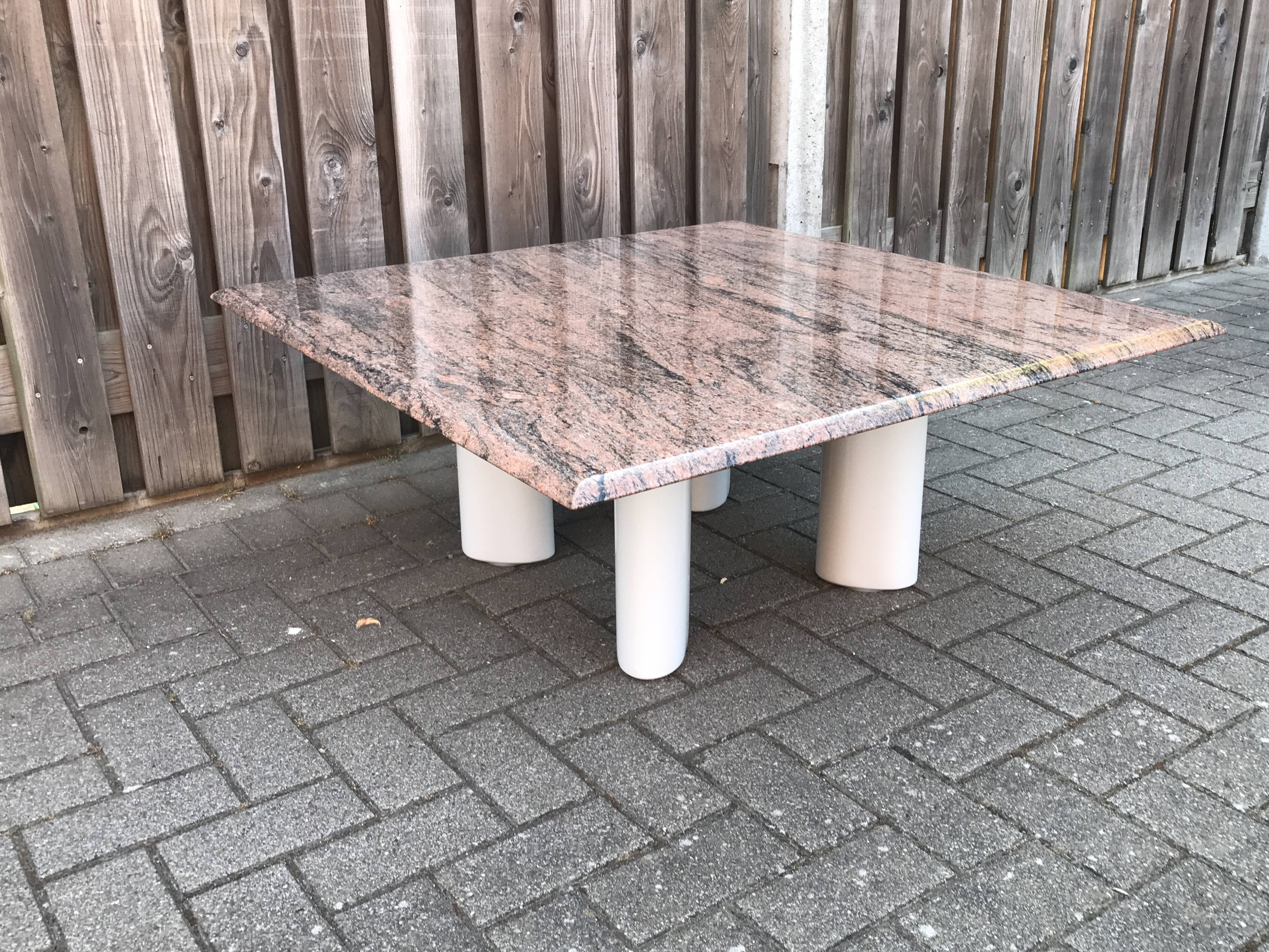Italian modernist red travertine and metal square coffee table 1970s