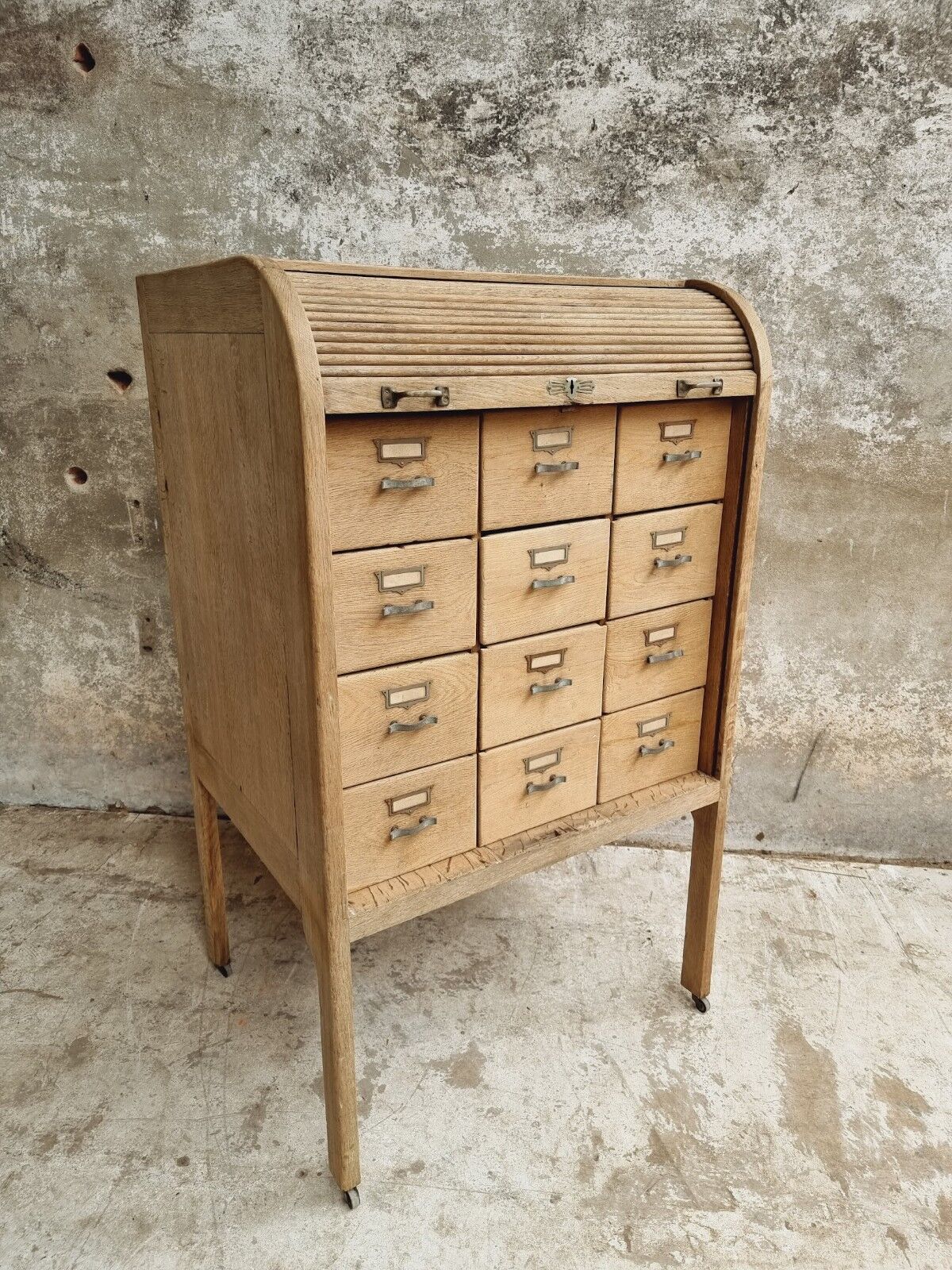 Antique roller shutter cabinet oak chest of drawers
