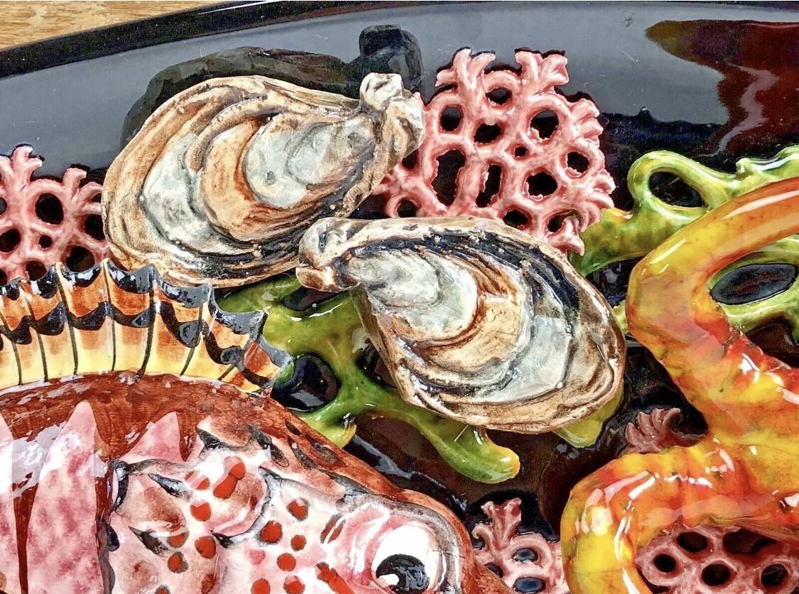 Large Vallauris slip dish 57x25 cm lobster fish