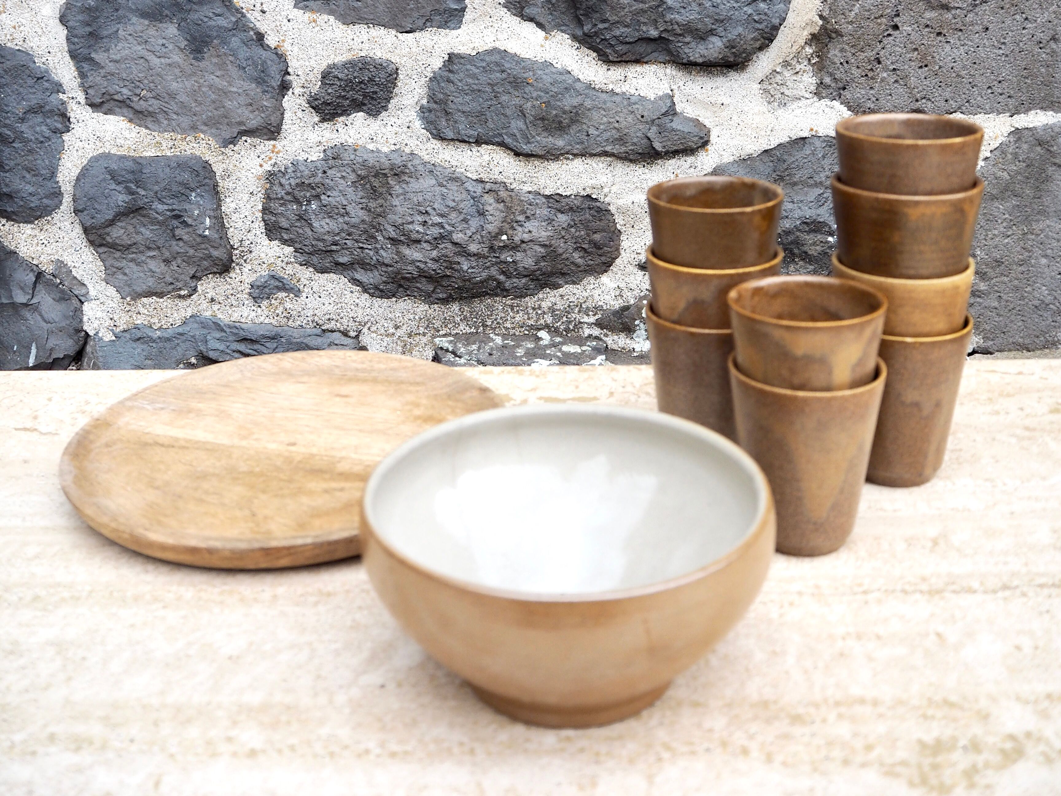 Set of 9 cups in Digoin sandstone