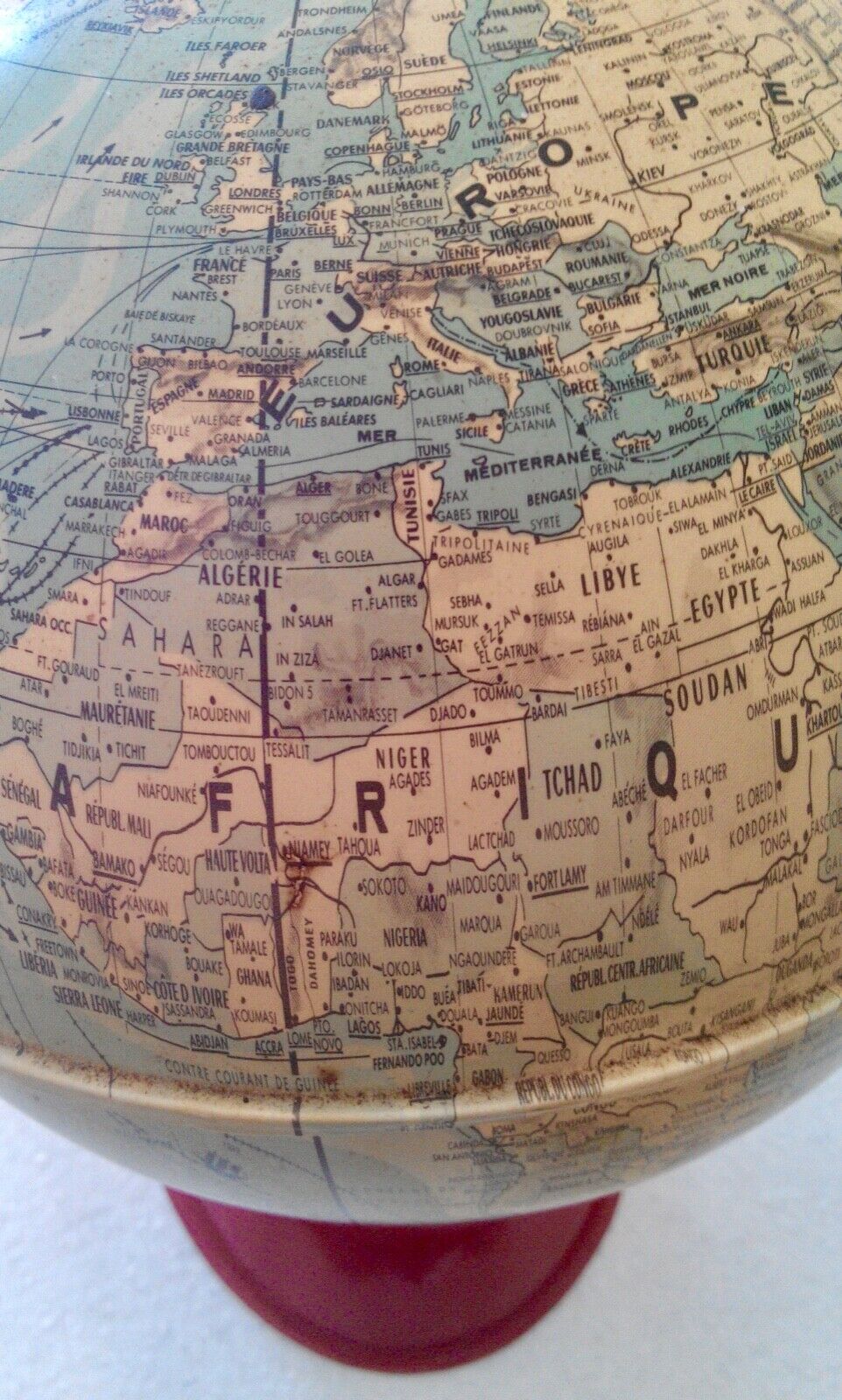 Luminous globe, world map old glass light design tTride vintage 1950