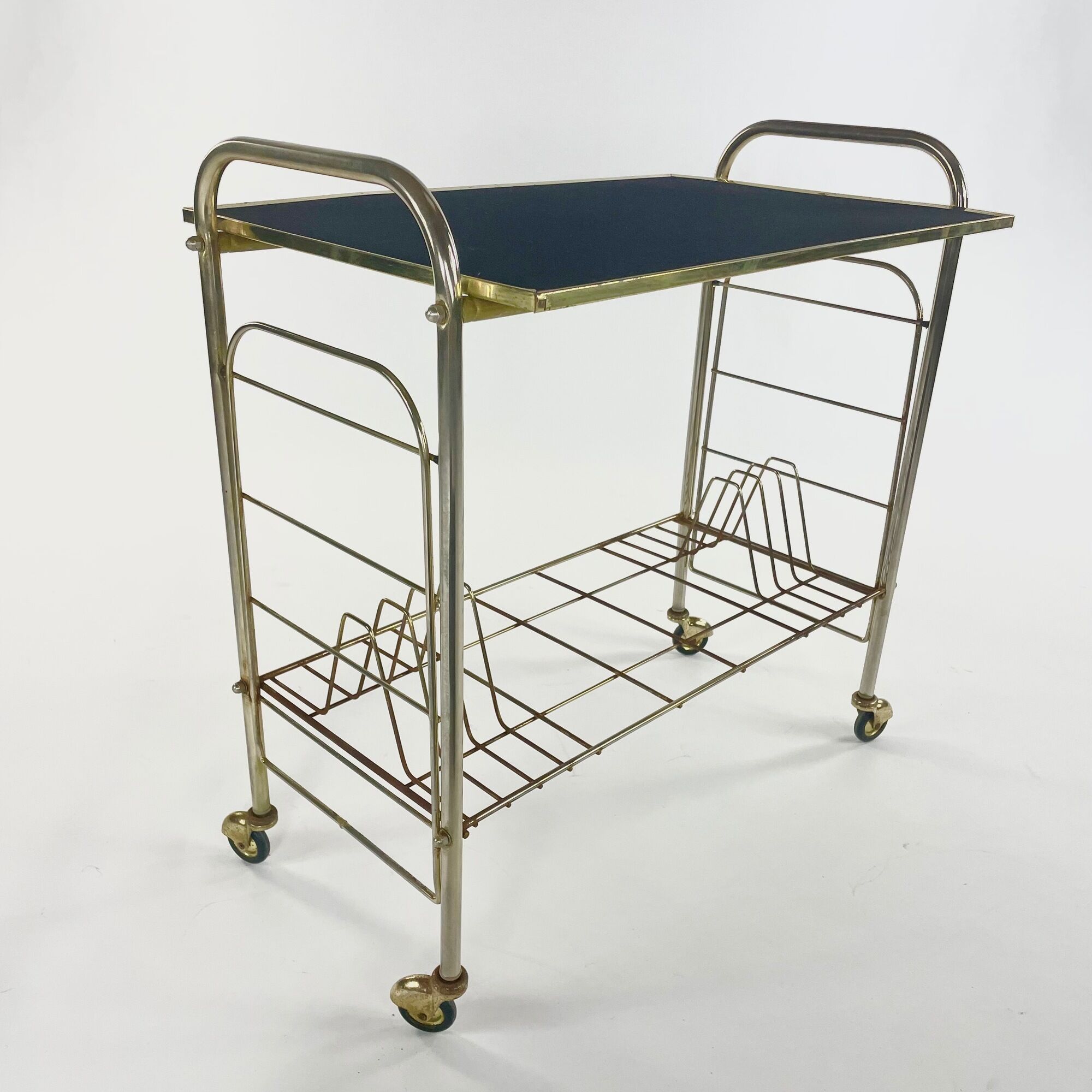 Hi_Fi furniture, brass and black velvet, circa 1970