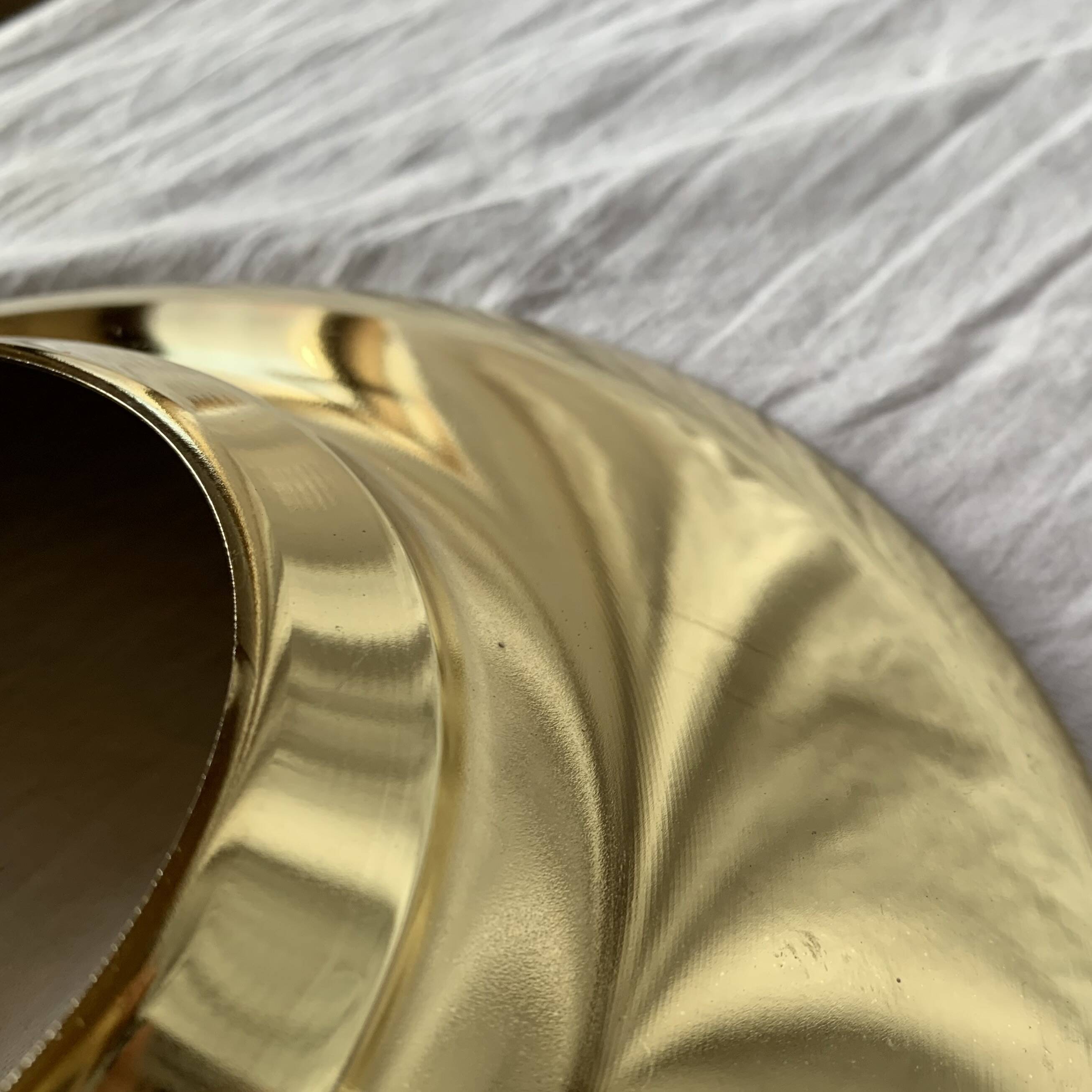 Massive vintage pendant light in gold metal and textured glass -