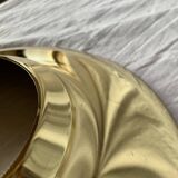 Massive vintage pendant light in gold metal and textured glass -