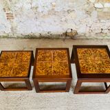 Pull-out tables in teak and ceramic, scandinavian, 60s