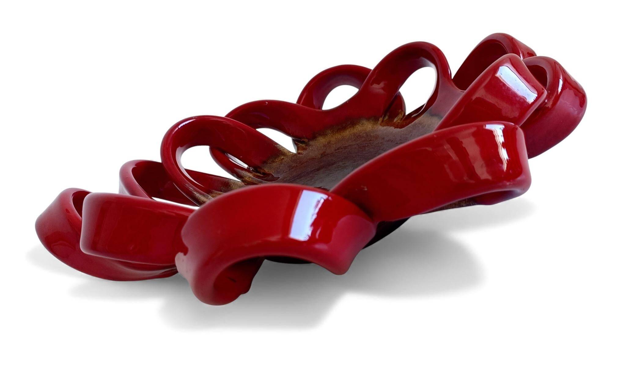 Vallauris Ceramic Centerpiece Bowl, Oxblood Faience, France, 1950s