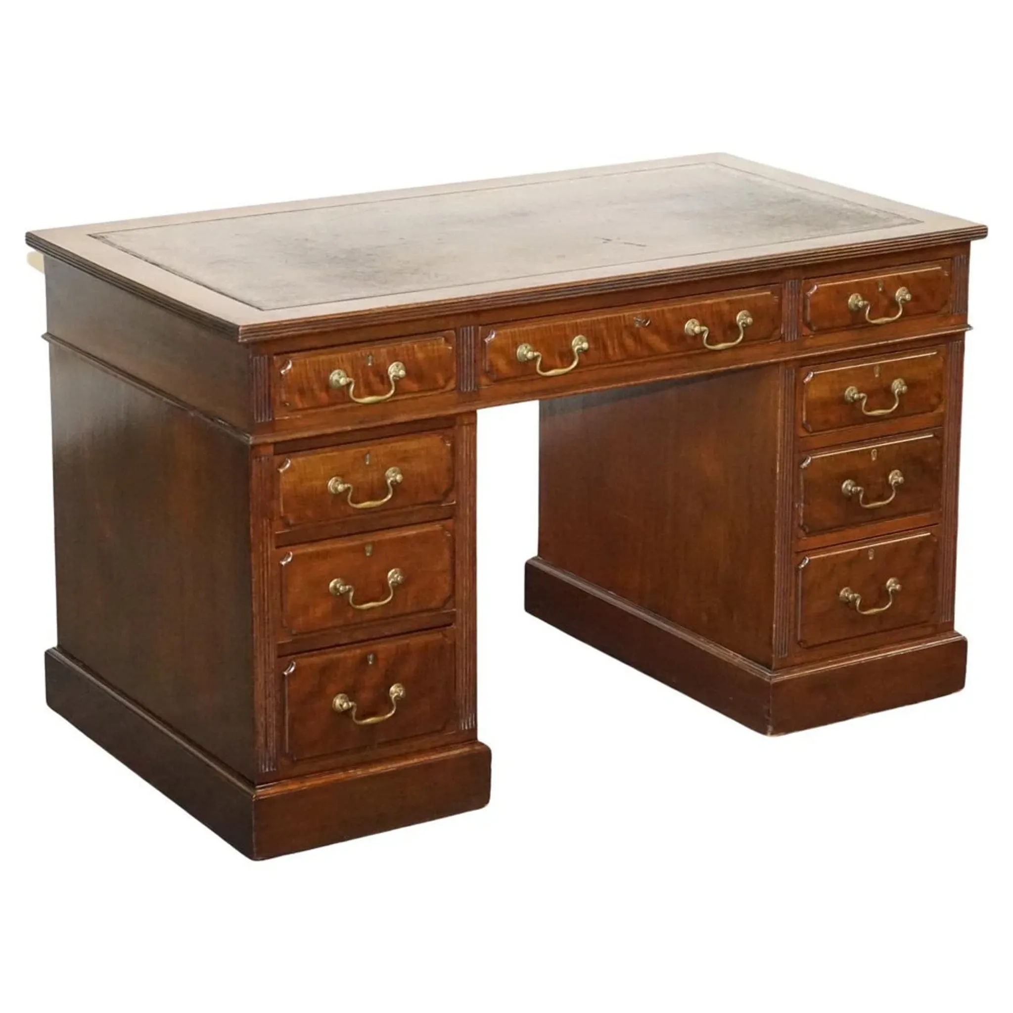 Antique Pedestal Desk by Edwardian Maple & Co, 1890