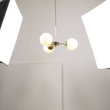 Mid-Century Modern Italian Chandelier in Brass and Opaline Glass, 1960s