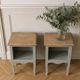 Pair of restored antique bedside tables, carefully refurbished. Painted in grey-green.