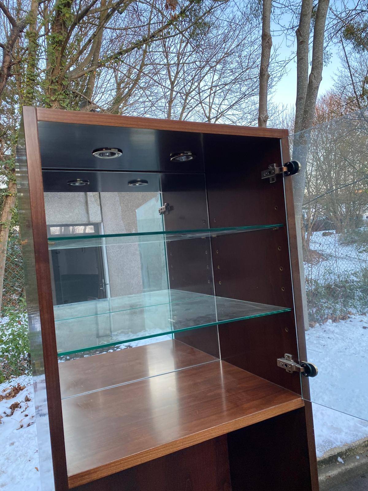 1970s wooden Scandinavian display cabinet with lighting