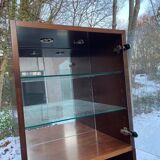 1970s wooden Scandinavian display cabinet with lighting