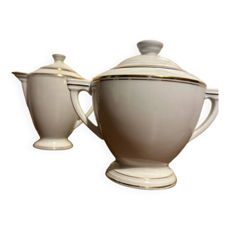 Sugar bowl and milk jug in Limoge porcelain