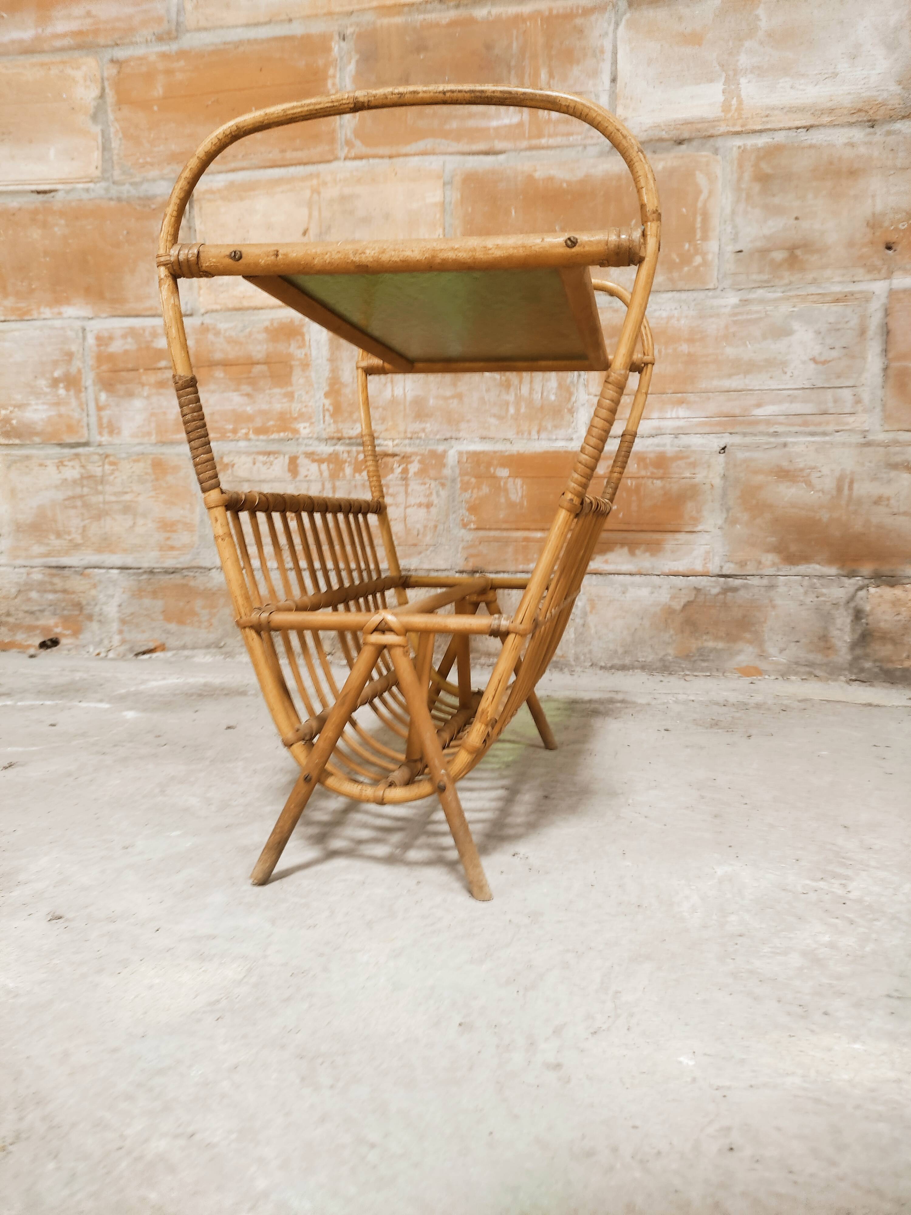 Rattan magazine holder, glass top