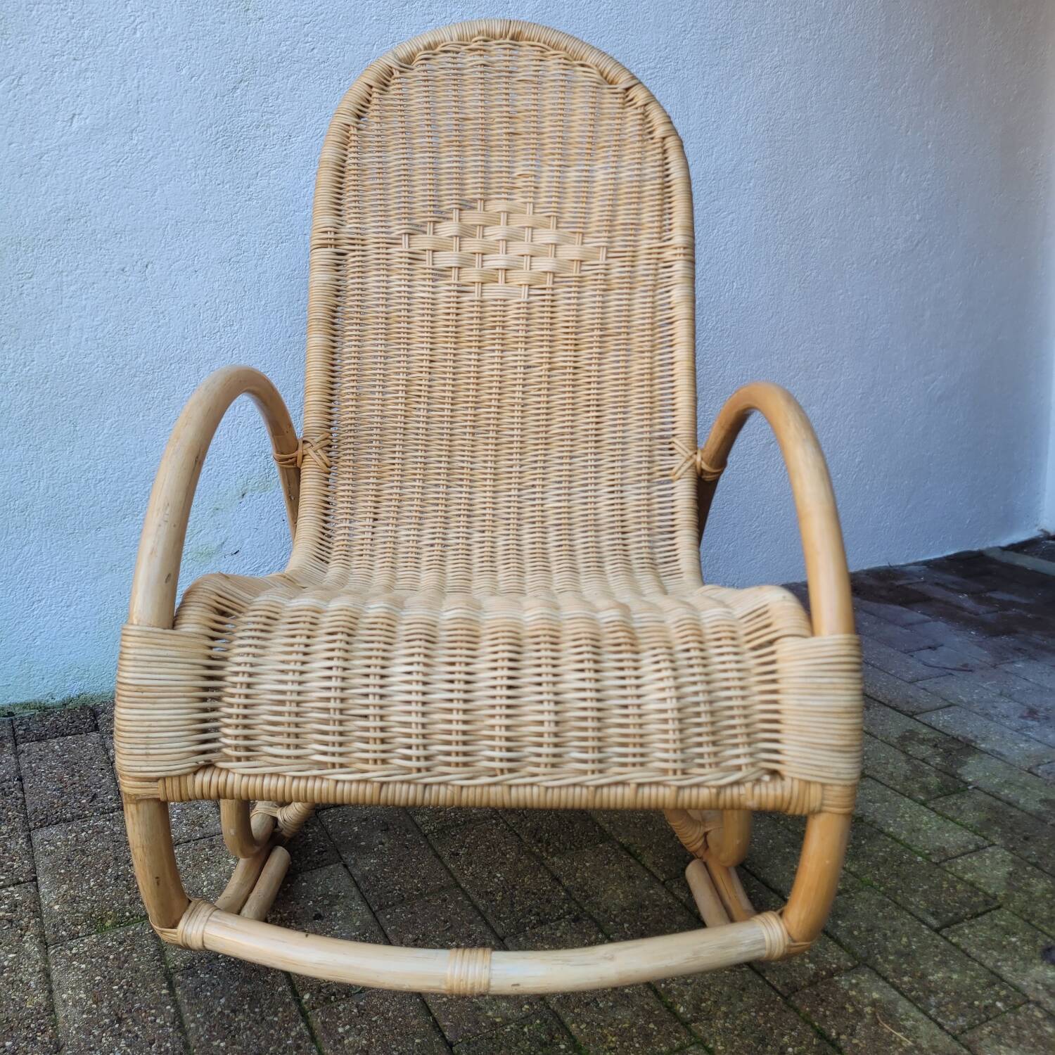 Rattan and bamboo rocking chair — Vintage bohemian style, 1970s
