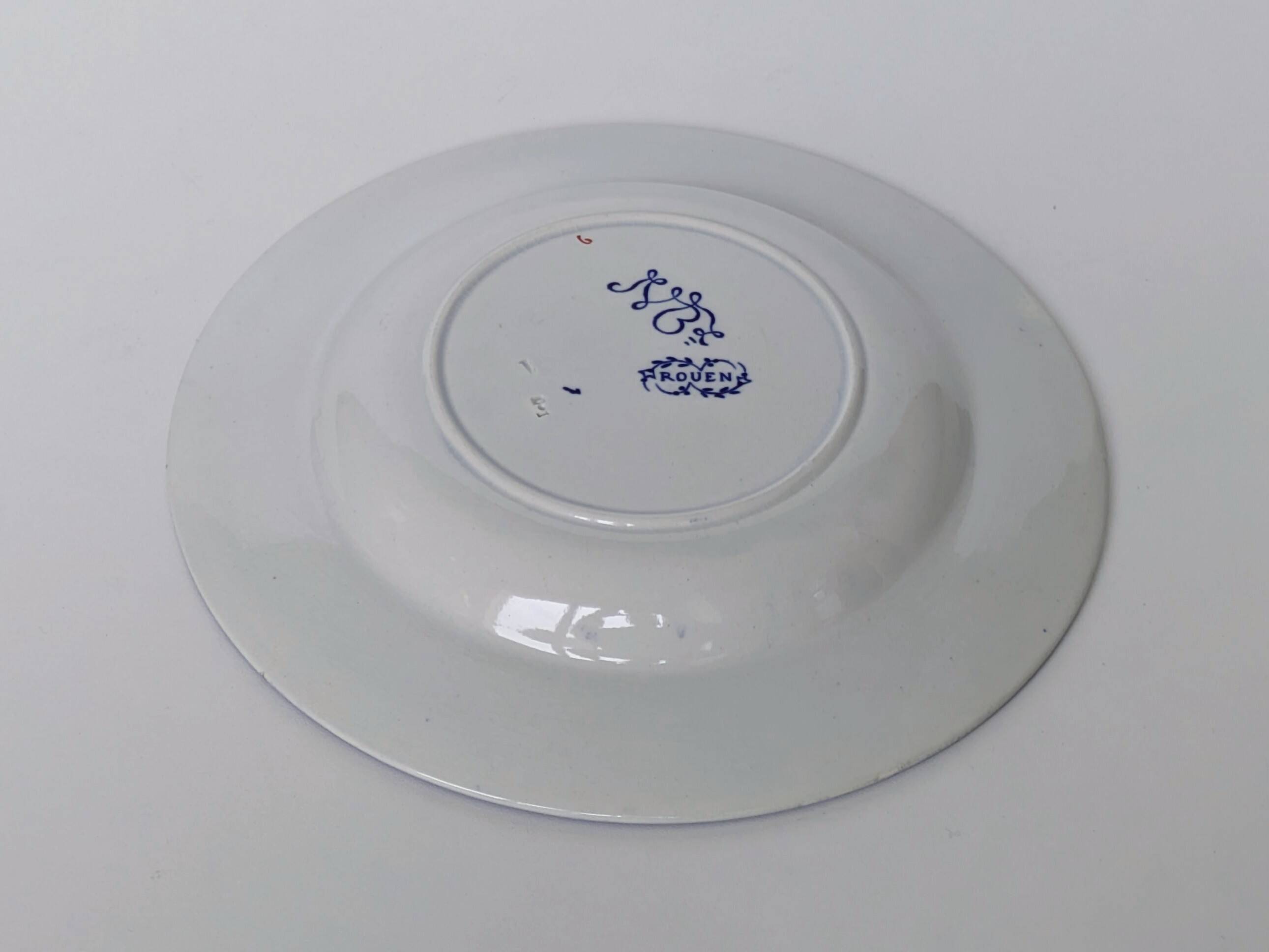 Hollow Plate in Earthenware - "Rouen Style" Decor - JVB Brand - Late 19th Century