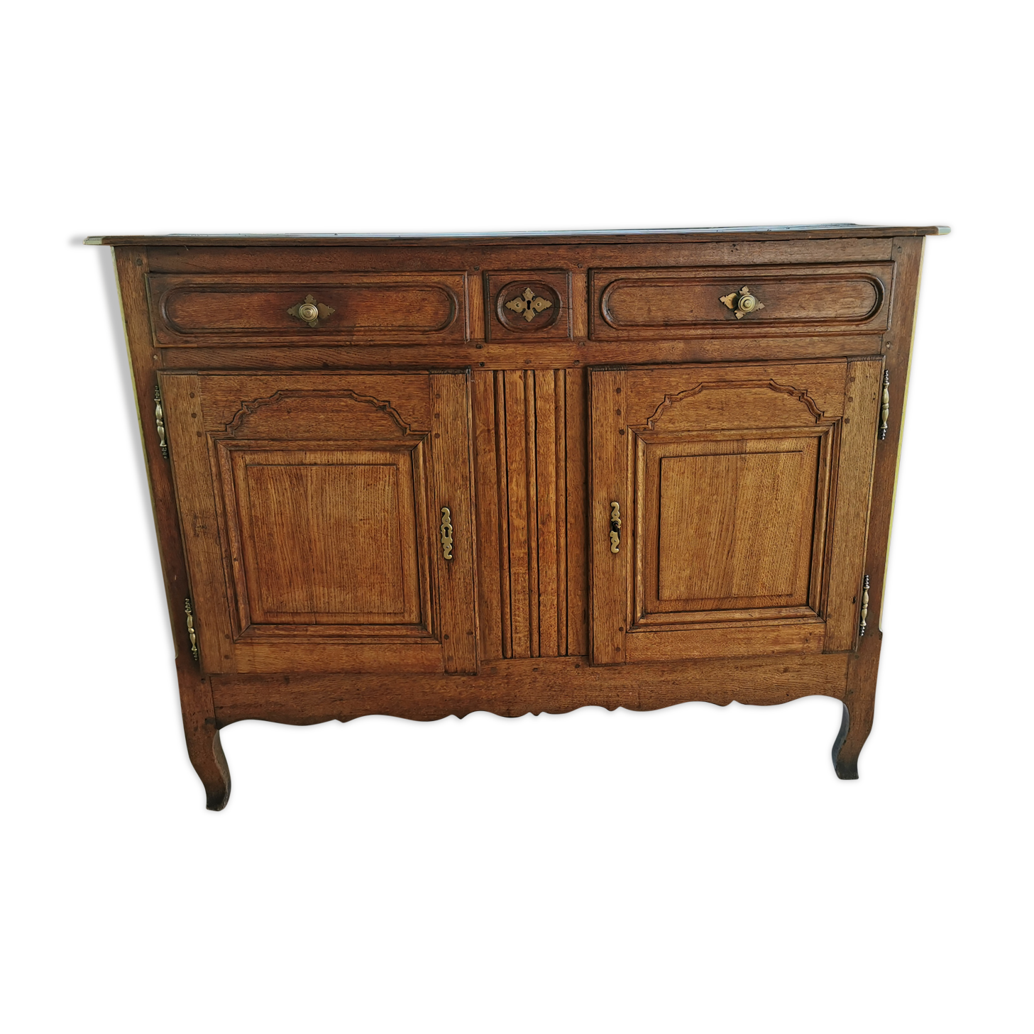 Old low buffet, 19th in rustic solid oak, carved and molded