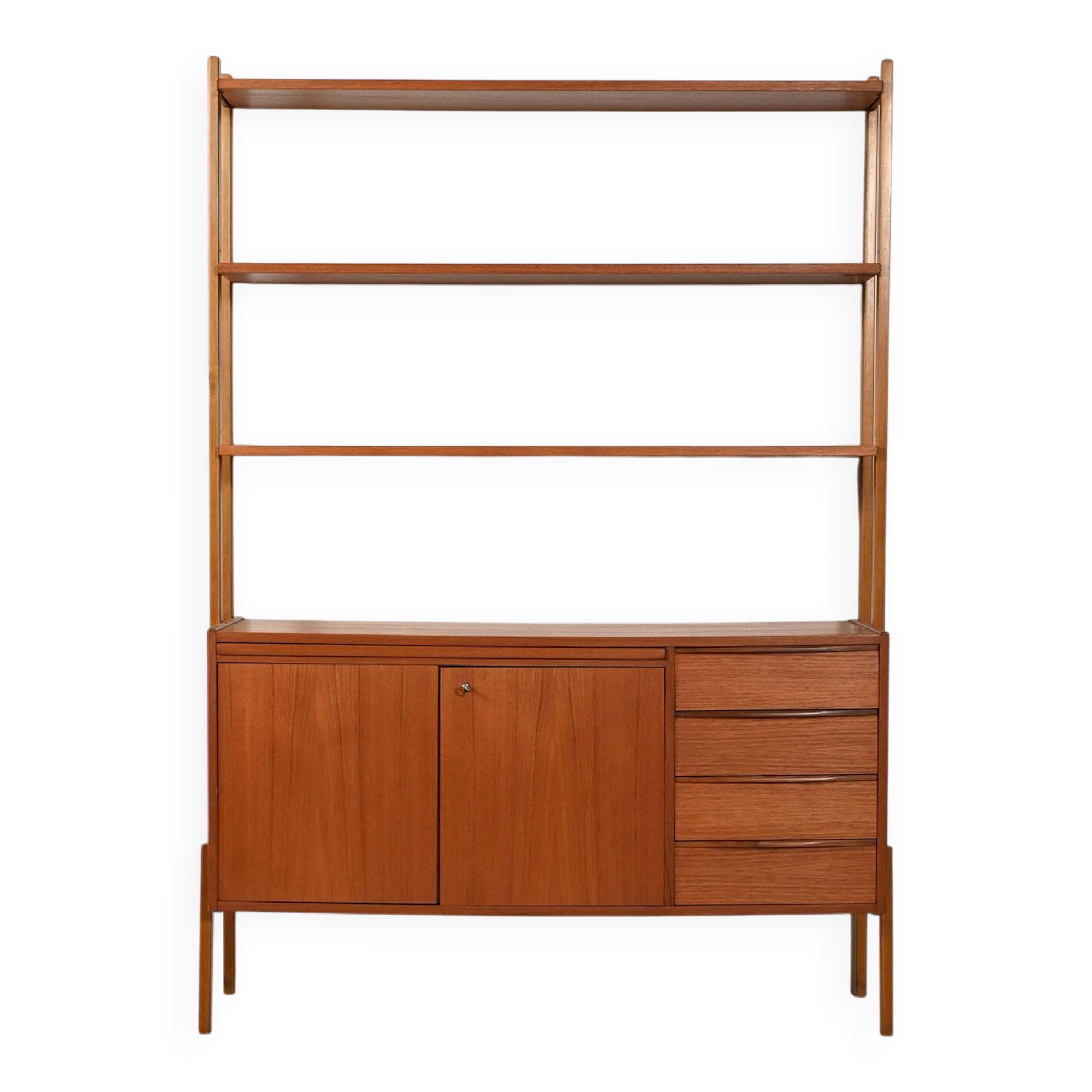 Scandinavian teak bookcase with pull-out desk