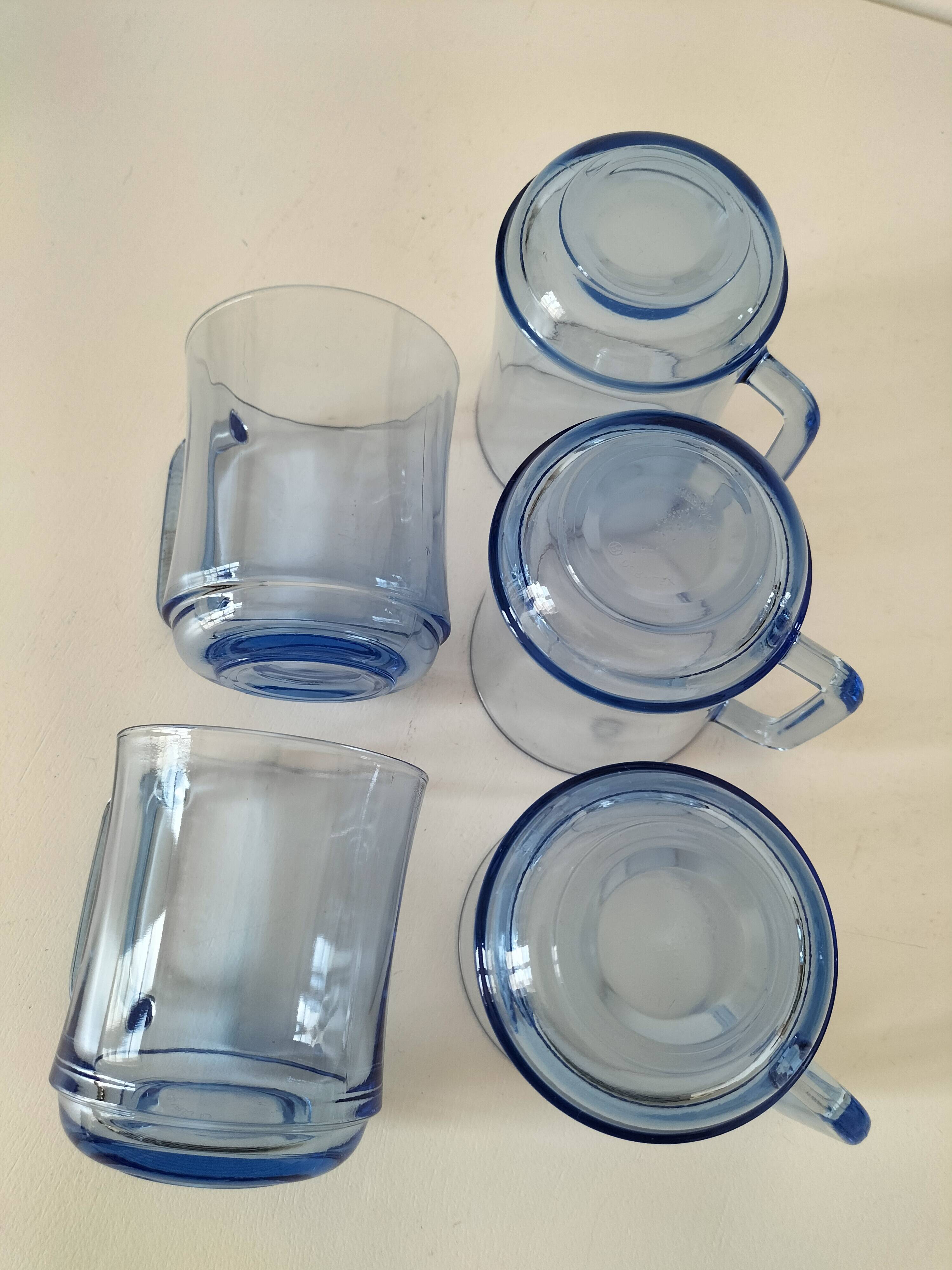 5 transparent blue Duralex mugs – French manufacturing