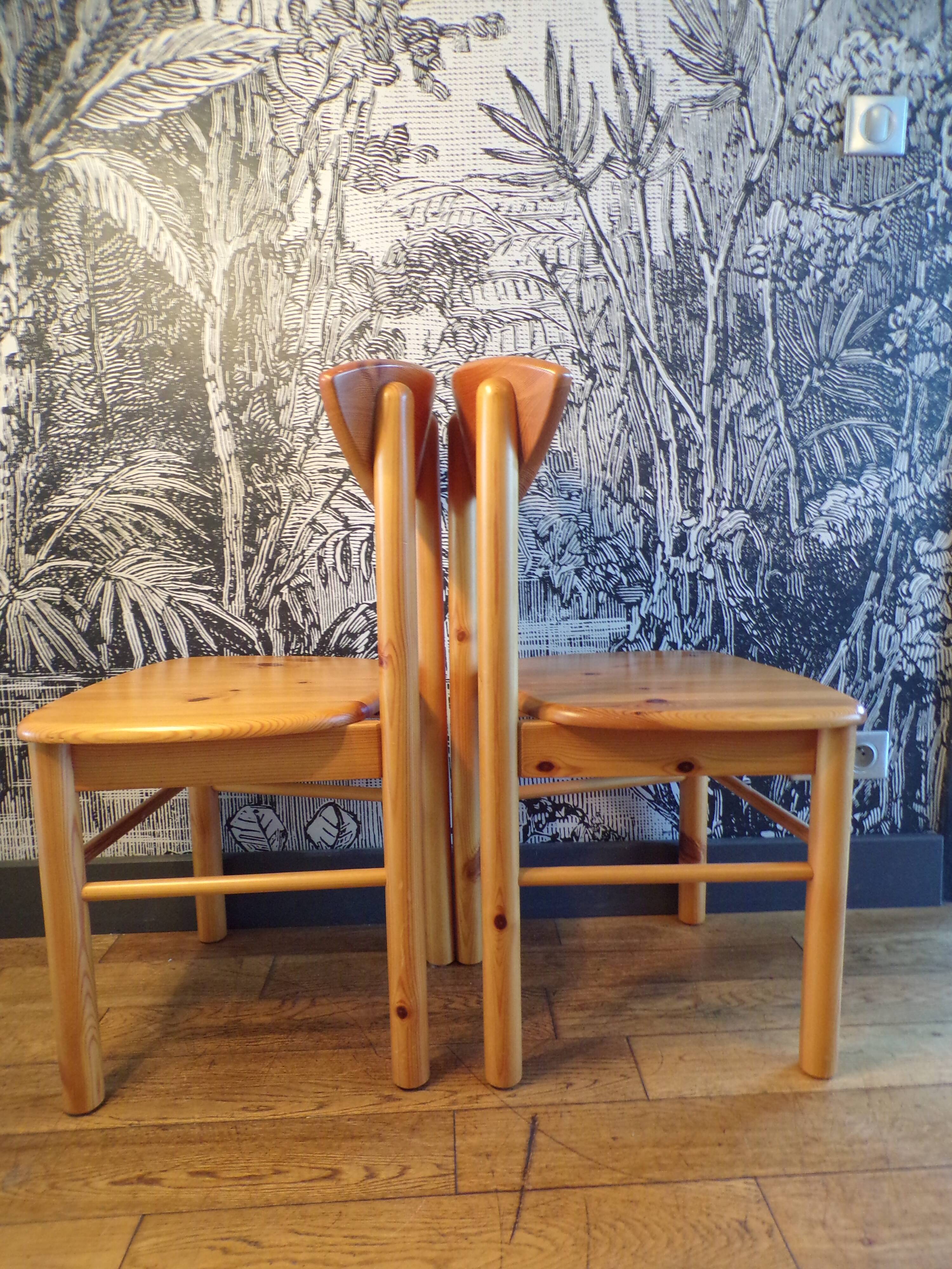 Pair of Rainer Daumiler pine chairs
