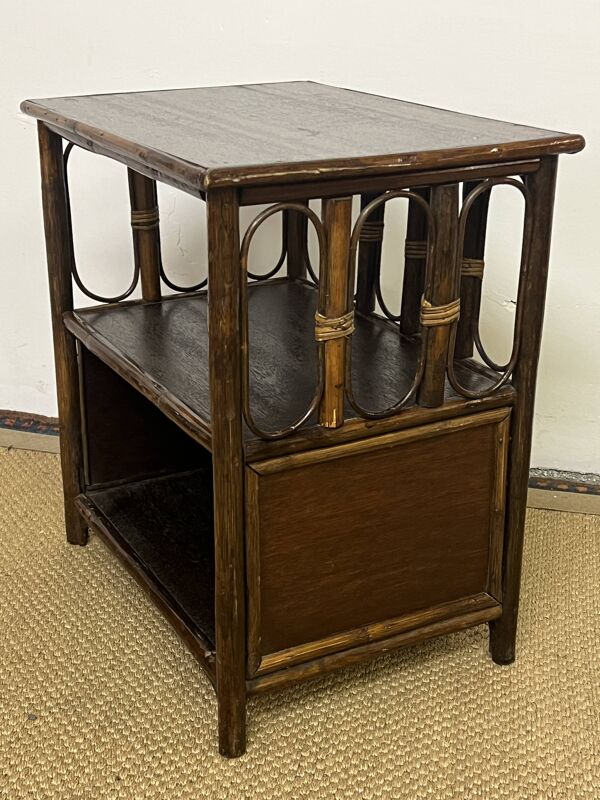 Étagère / bibliothèque en bois et rotin vintage