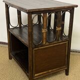 Small vintage wood and rattan bookcase shelf