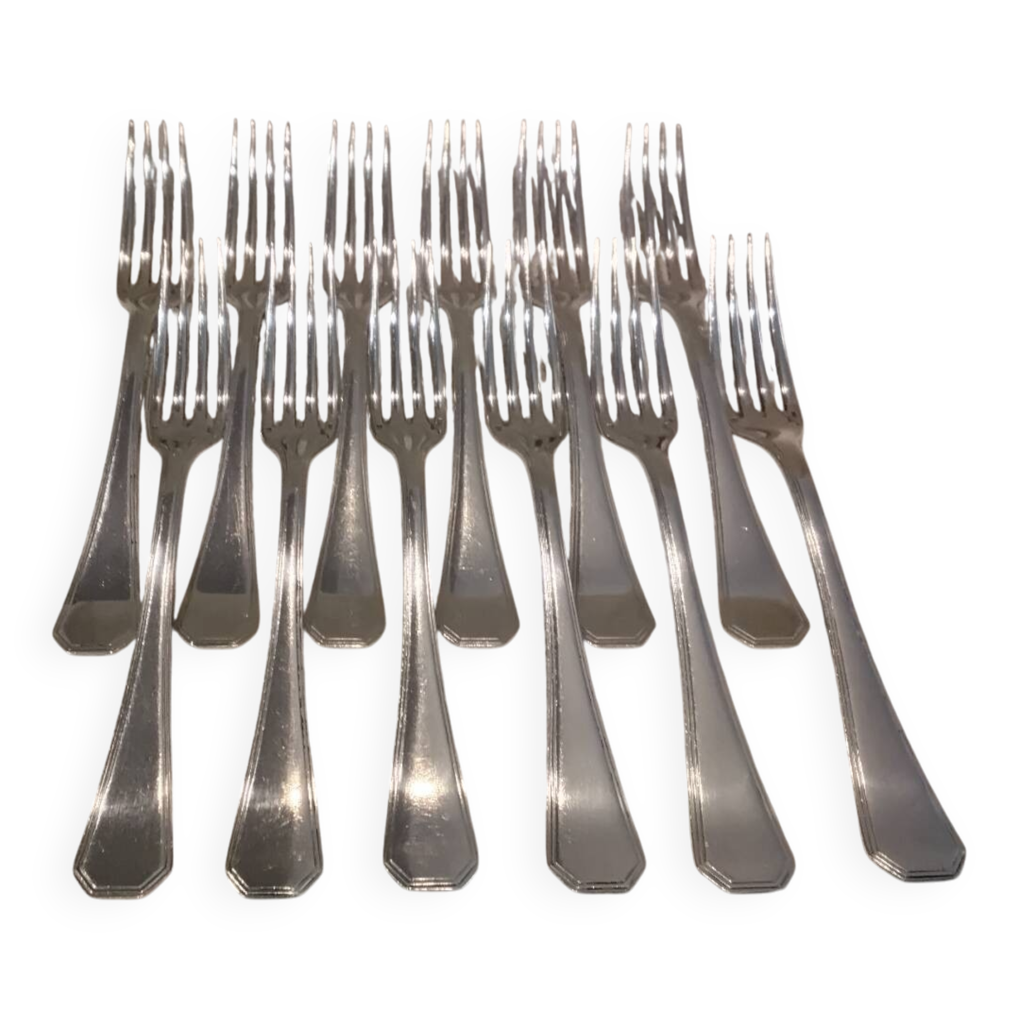 12 silver-plated table forks by Christofle America
