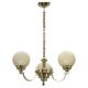 1930s Art Deco brass chandelier with textured glass globes, Czechoslovakia