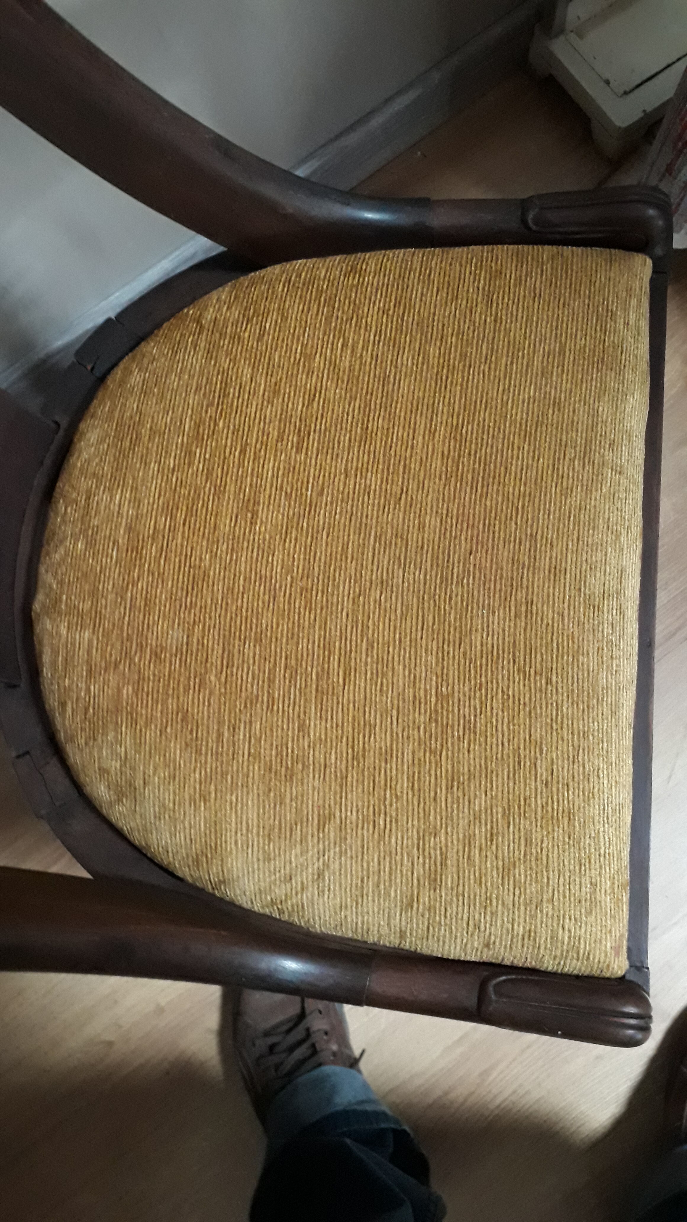 Old Empire-style gondola chair. Wooden chair - gold velvet. L48cm
