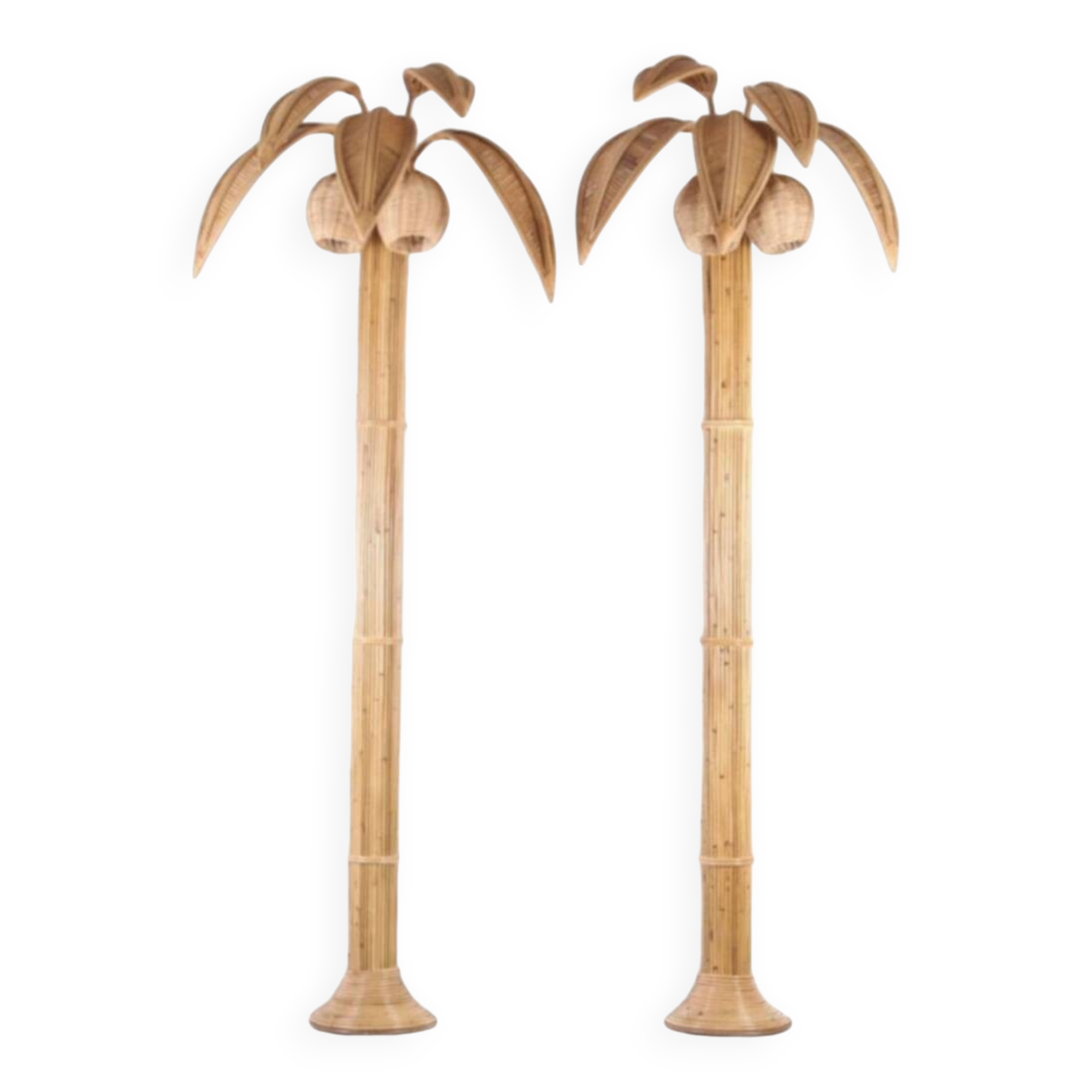 Pair of large "coconut/palm" wall lights in rattan.