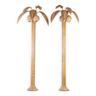 Paire de grandes appliques « cocotier/palmier » en rotin