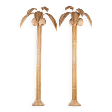 Pair of large "coconut/palm" wall lights in rattan