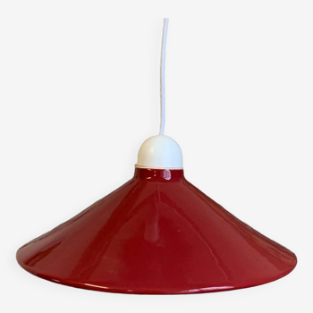 Vintage red pendant lamp in enameled ceramic