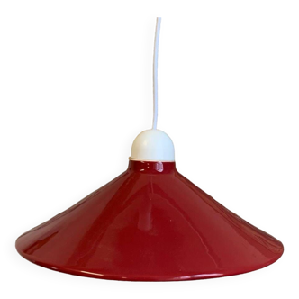 Vintage red pendant lamp in enameled ceramic