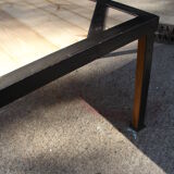 Steel and wood-style coffee table or sofa