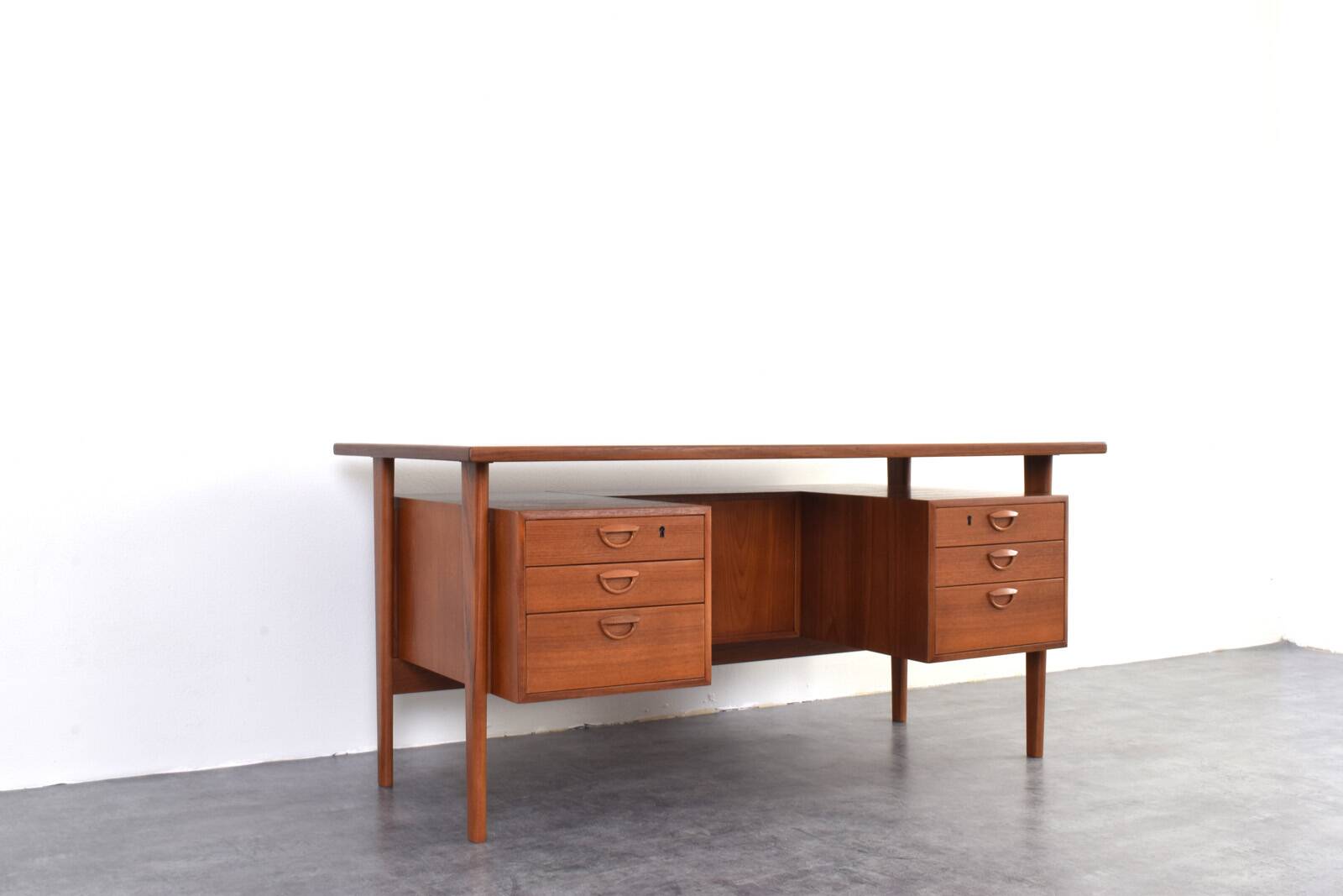 Mid-Century Danish Teak Executive Desk by Kai Kristiansen for FM Møbler