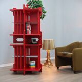 Modular Italian red lacquered solid wood bookshelf, 1960s