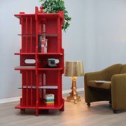 Modular Italian red lacquered solid wood bookshelf, 1960s